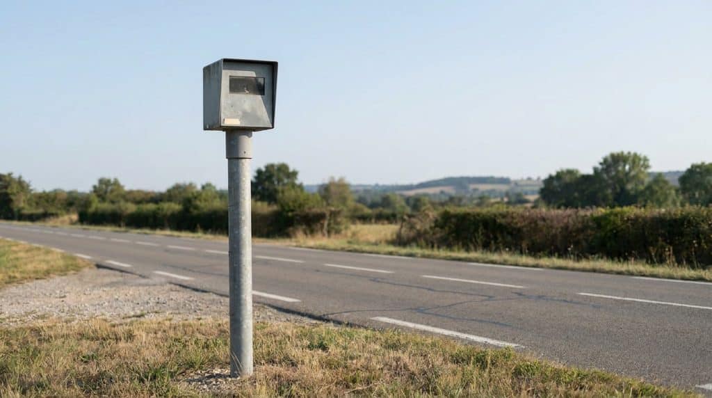 Radar fixe routier sur poteau au bord d une route